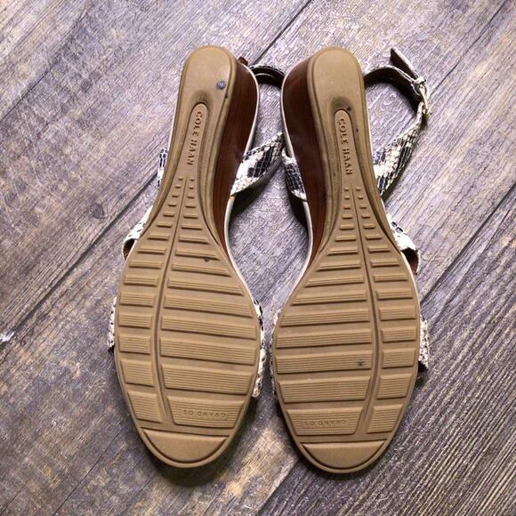 Cole Haan Snakeskin Ankle Wrap Wedge Sandal Size 7 - Picture 5 of 6